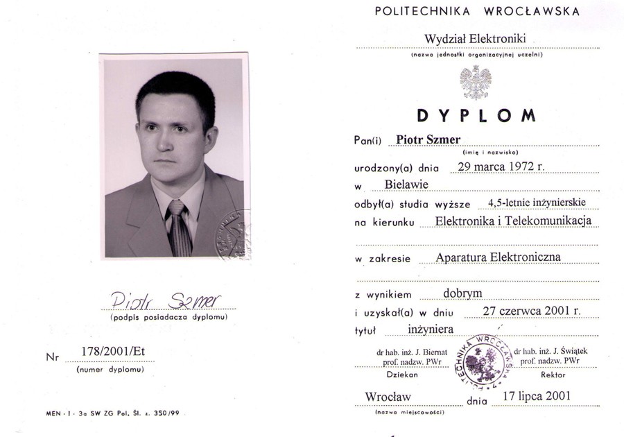 Dyplom ukończenia studiów - Politechnika Wrocławska